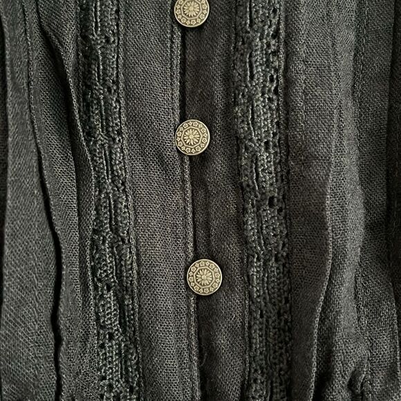 American Eagle Cotton Linen Blend Laced Jumpsuit Romper Short Sleeves M Black - Picture 5 of 15